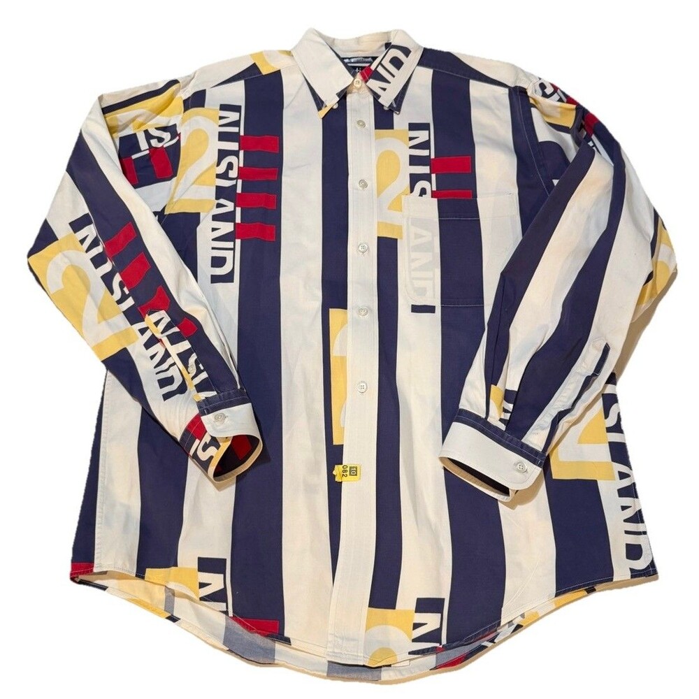 Nautica Shirt Mens Medium Long Sleeve Button Up Color Block Striped Vintage 90s